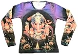 TICILA Damen Langarm T-shirt Lila Populaire Déité Hindou Dieu Ganesh Mantra Psychodélique Goa Trance Dj Beach Party Kunst Art Religion Star Designer Tattoo Vintage - Violet - M