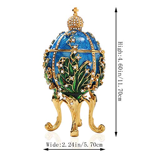 Qifu Hand Painted Enameled Faberge Egg Style Decorative Hinged Jewelry Trinket Box, Unique Gift Home Decor #TOP3