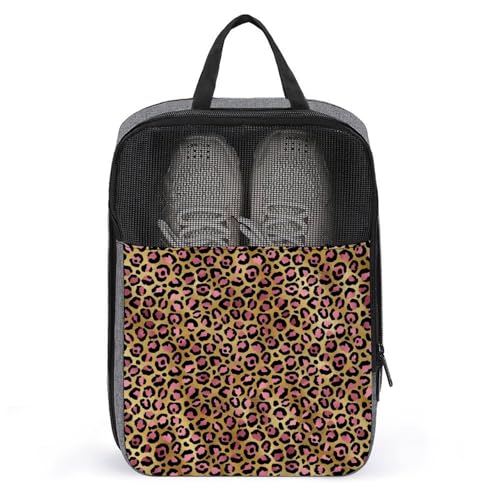 Sac à chaussures de voyage pour homme et femme au motif léopard doré