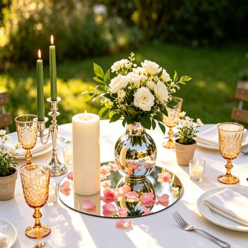 Image of 12PCS Round Mirror Plates for Centerpieces, Mirror Trays Flat 6 inch Circle Mirrors for Tables Mirror Centerpieces, Circle Mirror Candle Plates for Table Centerpieces Wedding Party (6inch)