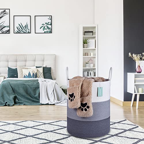 Image of Large Cotton Rope Laundry Hamper for Clothes 65L, White & Gray