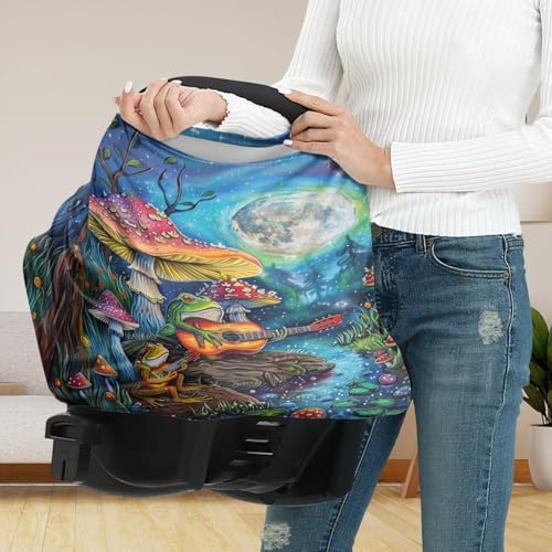 Image of Youngerbaby Mushroom Car Seat Cover Baby Stuff Multi-Use Car Seat Canopy Carrier Cover, Breathable Breastfeeding Cover Cute Frog Baby Stuff Boys & Girls Car Seat Covers