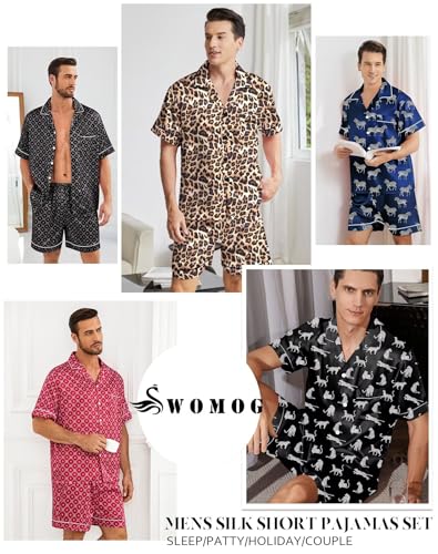 SWOMOG Satin Silk Pajamas Sets for Men short sleeve 2 Piece Button Down Sleepwear mens loungewear sets with pockets4