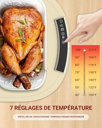 MYMULIKE Warmhalteplatte für Speisen40-100℃ Elektrischer Speisenwärmer 4-Stunden-Timer Tragbare Silikonwärmeplatte,für Warm Halten oder Auftauen (Creme Farben) – Bild 3