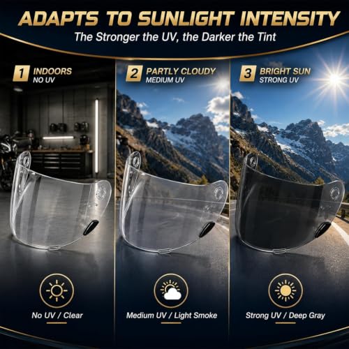 Image of PSLER Photochromic Shatterproof Helmet Visor for Bell Qualifier | Impact-Resistant ,UV400 Protection, Motorcycle Tinted Face Shield Replacement for Bell Qualifier /Star /Vortex /RS-1 /Revolver
