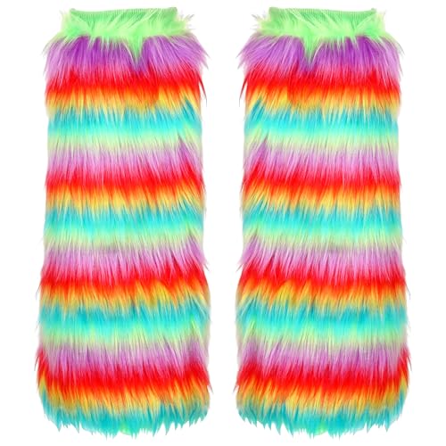Image of Rainbow Furry Leg Warmers, Rainbow Furry Fluffy Leg Warmers (1Pair)