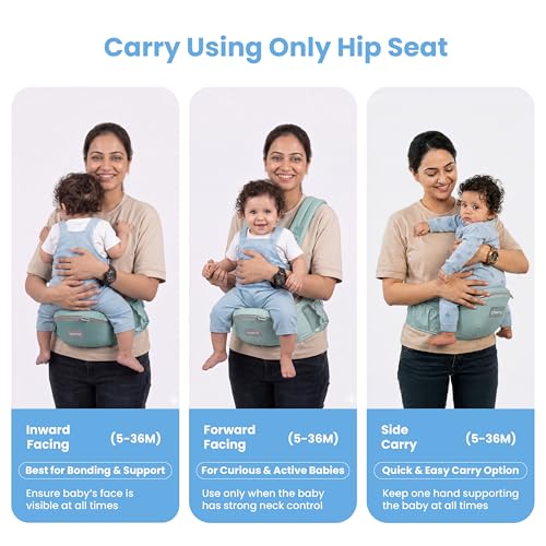 Image of Cherilo Baby Carrying Bag with 4 Carry Positions, Hip Seat Baby Carrier for 0 to 3 Year Baby, Adjustable New Born to Toddler Carrier up to 15 Kgs (Green)
