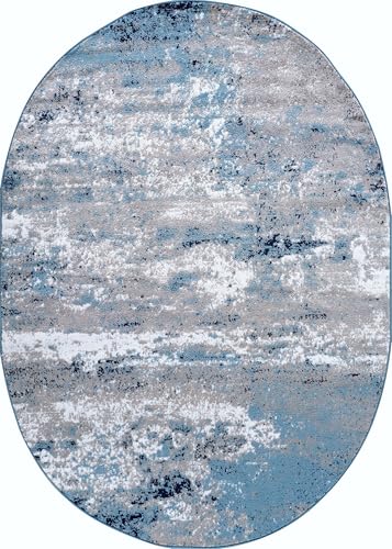 Tapete oval moderno abstracto azul 5'x7' Rugshop miniatura 2