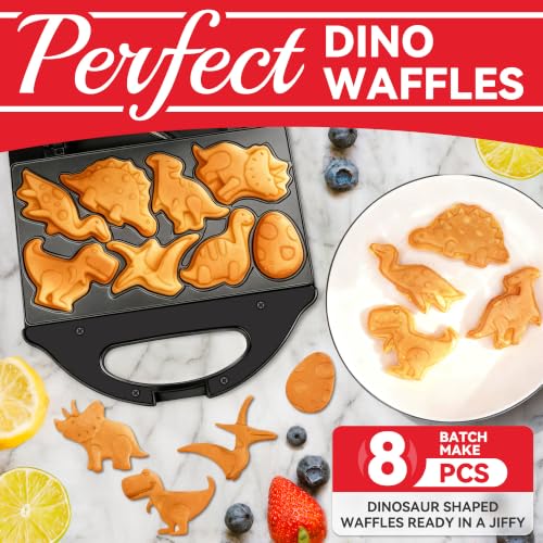 Image of SugarWhisk Dinosaur Mini Waffle Maker for Kids, Mini Pancake Maker Machine for Halloween, 8 Different Shaped Dinos in Minutes, Electric Non-Stick Waffle Iron, Graphite