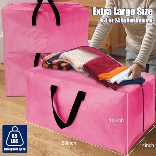 Cosy Family 8 Pack Heavy Duty Extra Large Moving Bags with Backpack Straps - Strong Handles & Zippers, Storage Totes For Space Saving, Fold Flat, Alternative to Moving Box, Pink by Cosy Family - Image 5