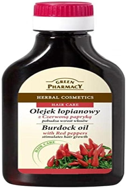 The Green Pharmacy Natural Burdock Root Oil with Red Peppers for Hair and Scalp Stimulates Hair Growth, Gives Strength - 100 ml