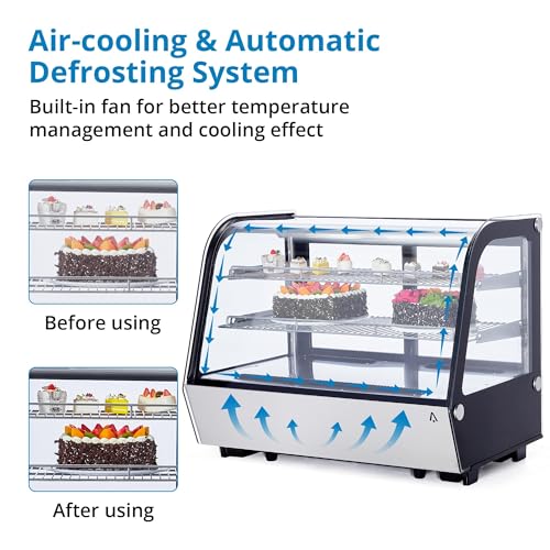 Image of Commercial Display Refrigerator, 3.5 Cu.Ft Refrigerated Display Case with Adjustable Shelves and LED Lighting, Countertop Display Fridge with Rear Sliding Glass Door for Cafe, Restaurant, Bakery
