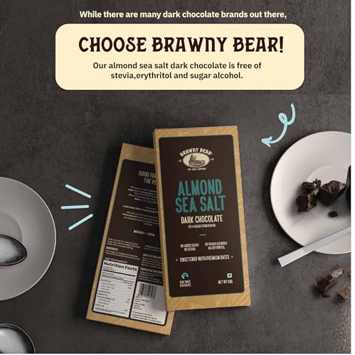 Image of Almond Sea Salt 55% Dark Chocolate | Set of 3 bars x 60g | Date Sweetened, No Added Sugar | Vegan | No Artificial Flavours | Compostable Packaging