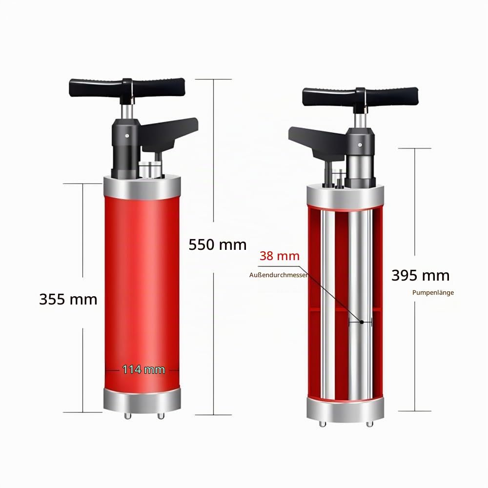 Druckluft Rohrreinigerm, Pressluft Rohrreiniger mit 4 Saugnäpfen, Rohrreinigungspumpe mit Luftdruckanzeige, Rohrreiniger Druckluft, für Waschbecken, Bodenablauf, Toiletten