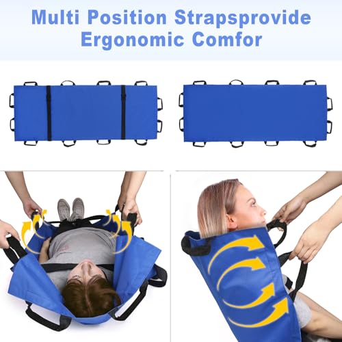 Image of Portable Transport Stretcher with 12 Handles，Dog Stretcher & Gurney with Carrying Bag Patient Animal Mover Travel Size Emergency Casualty Evacuation-Capacity 400lbs (Blue)