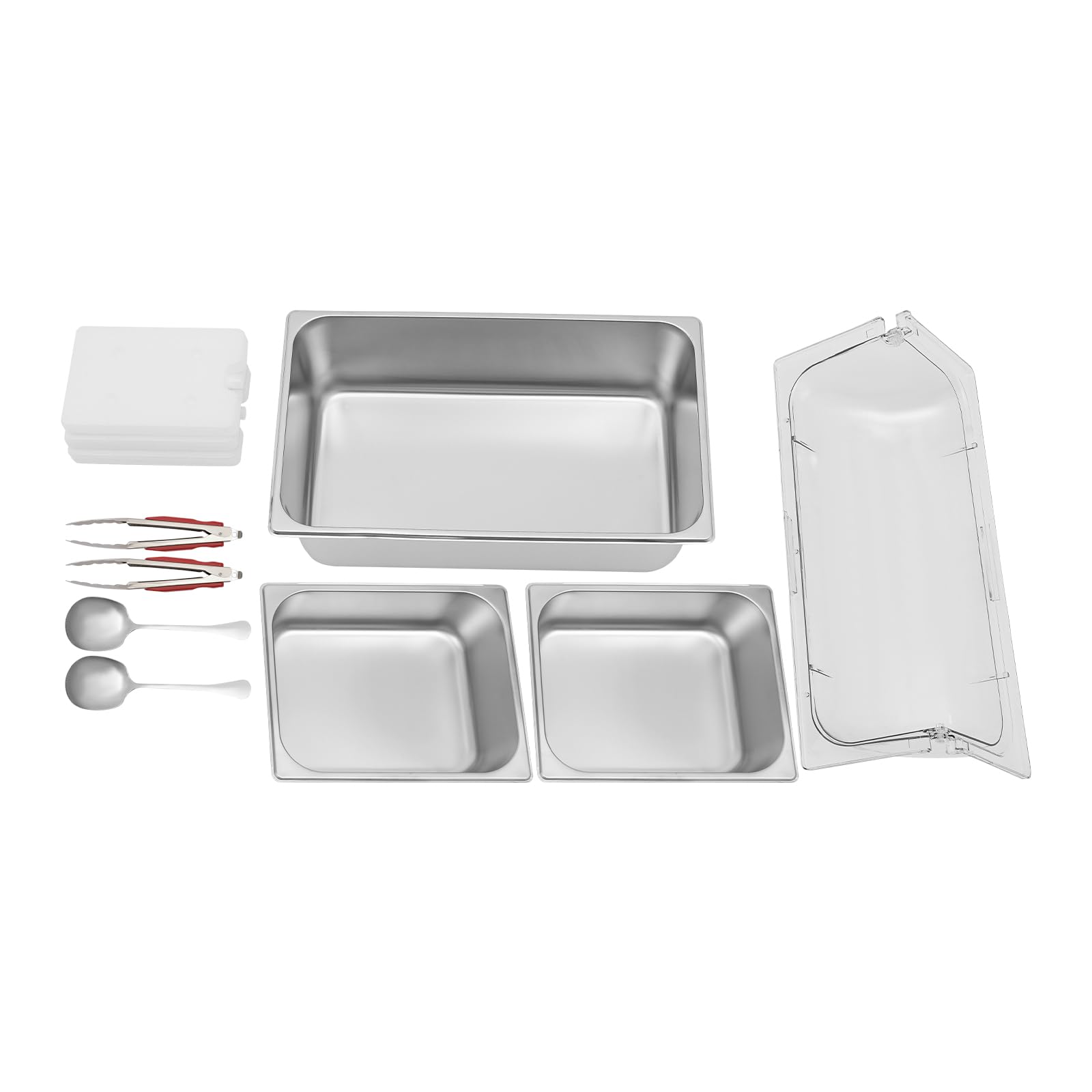Contenedor de exhibición de alimentos para encimera, 4 sartenes con 3 paquetes de hielo, bandeja para servir alimentos fríos, dispensador de condimentos, ensalada, aderezo, aperitivos,