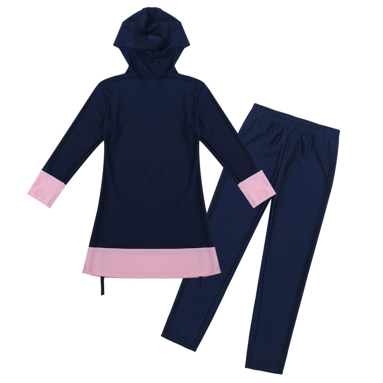 Eandarui Girls Muslim Swimwear Burkini Full Cover Hijab Modest Swimsuit Long Sleeve Top+Pants Kids Rash Guard Set Navyblue 12-14 Years