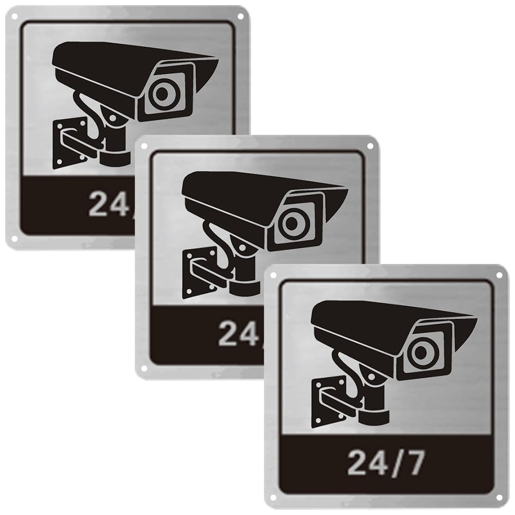 Cartel Zona Videovigilada, Señal Zona Videovigilada, Placa Zona Videovigilada, Señal Alarma Disuasorio, con Respaldo Autoadhesivo y 4 Orificios de Montaje Preperforados, 3 Piezas