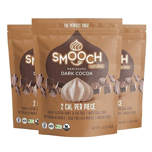 Dark Cocoa Natural Meringue Cookies, High in Fiber Low Carb Keto Snack, 2 Calories Per Piece, Sugar-Free Low Calorie Snacks, 40 g - Smooch Natural (3 Packs)