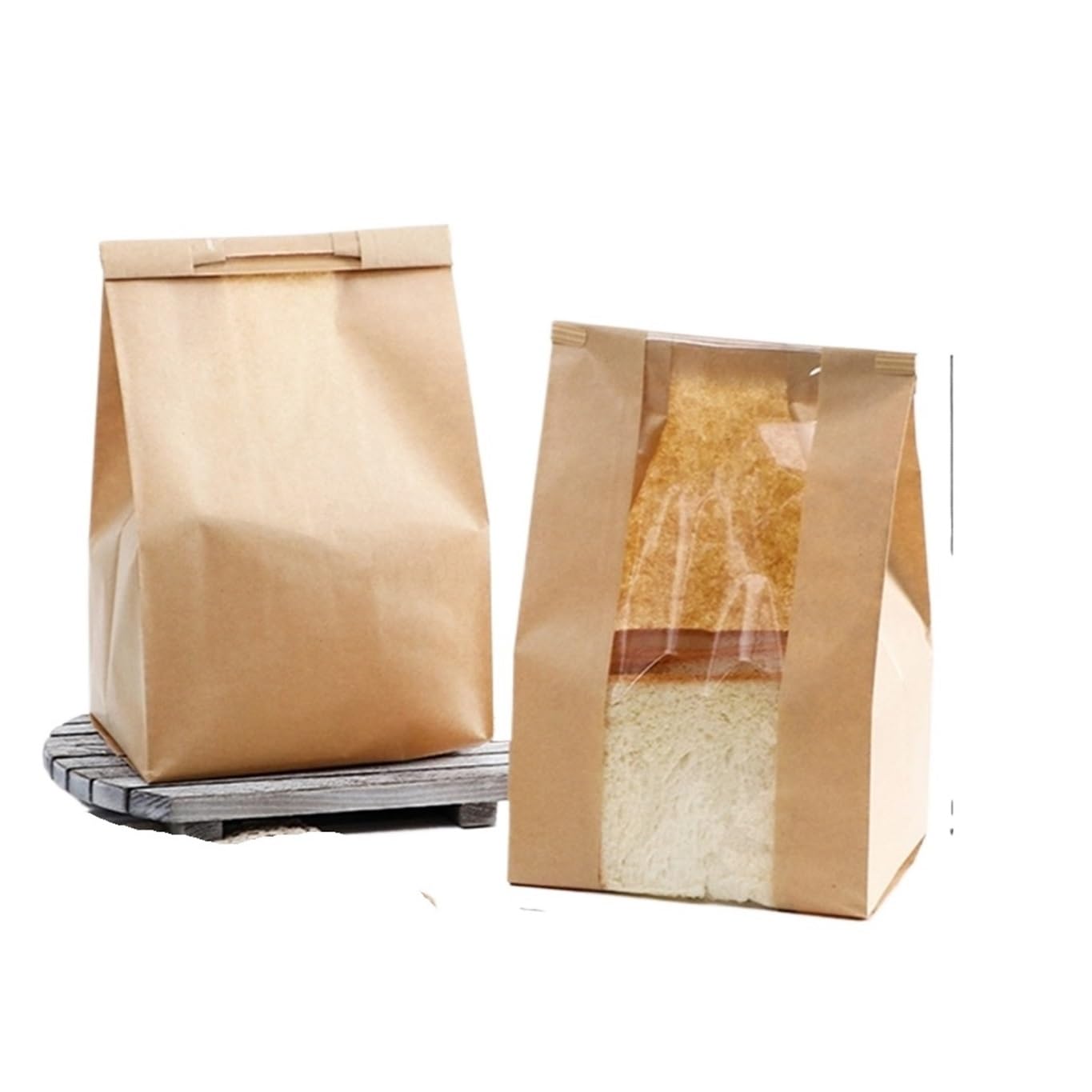 100pcs Kraft Paper Bread Bags For Homemade Bakery Bag With Window for Bread(16x11x33cm)