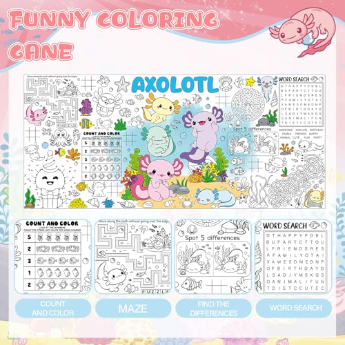 Image of Naozinebi Axolotl Giant Coloring Poster for Kids Axolotls Large Coloring Tablecloth Big Paper Sheets Page Axolotl Theme Table Cloth DIY Activity Game Art Crafts Mat Wall Home Party Decoration Supplies