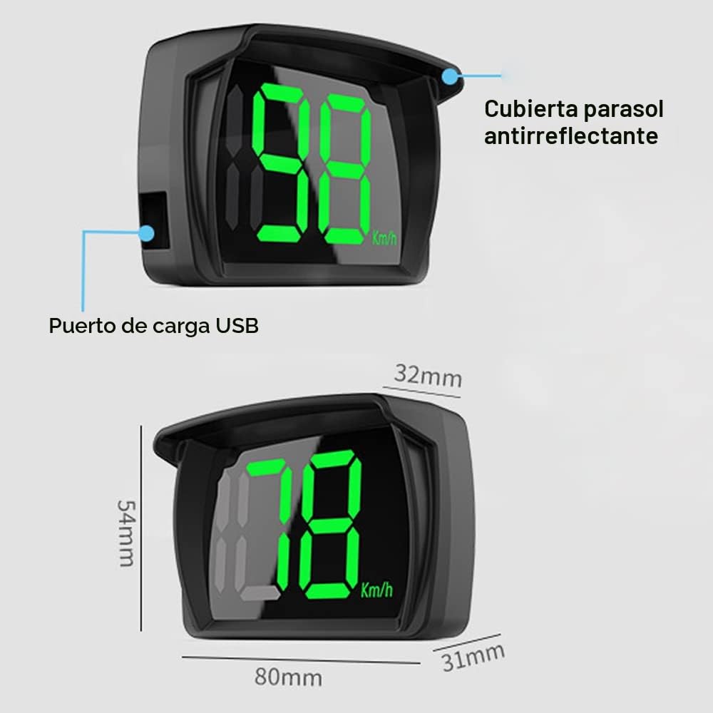 Pantalla de Cabeza Alta para Coche KM/H MPH GPS, HUD Medidor de Velocidad Digital Con Gran Pantalla LED, Adaptador de Carga para Camión SUV Moto