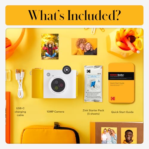Image of Kodak Smile+ 2-in-1 Digital Instant Camera & Wireless Bluetooth Photo Printer, 10MP, Special-Effect Rotating Lens, Zink 2x3 (5.1x7.5 cm) Sticky-Back Photos (Renewed)