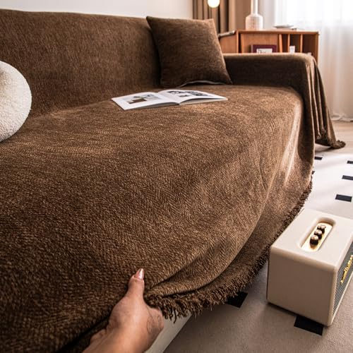 SECXEO Grand Plaid pour Canape, Marron Chocolat Jeté de Canapé Grande Taille Universelle 1 2 3 4 Places Angle, Imperméable Chat Anti Griffe Couverture Décorative Protege, Couvre-lit - 180x130cm