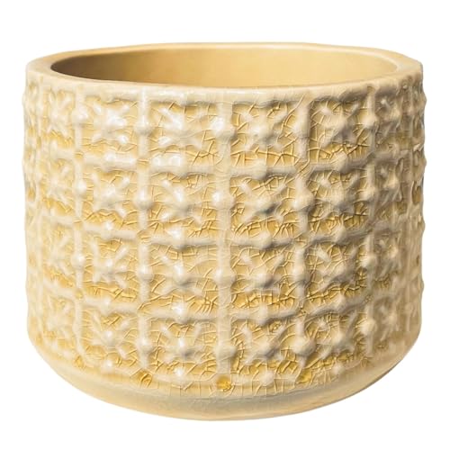 Nordring Retro Übertopf Vintage Pflanztopf für Zimmerplanzen, Sukkulenten Blumentopf Cross S (10 cm ø), Elfenbein, Keramik