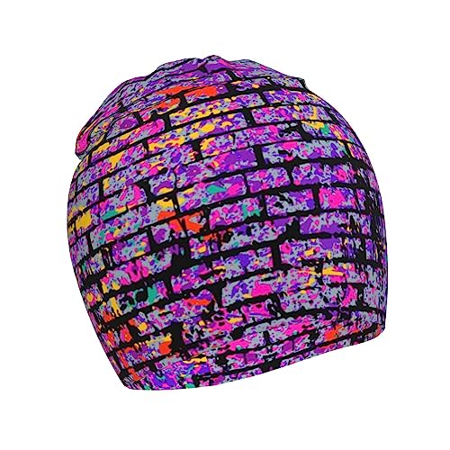 Rainbow Splatter Neon On Dark Kids Beanie Hats Warm Knit Beanie Cap Skull Caps Gifts Decor for Boys Girls
