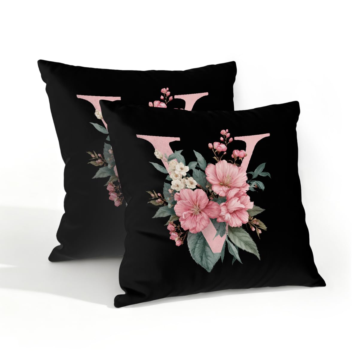 Outdoor Pillow Covers Waterproof Pillowcases 18x18in Set of 2 Boho Flower Alphabet V Decorative Throw Cushion Case for Couch Sofa Garden Patio Furniture