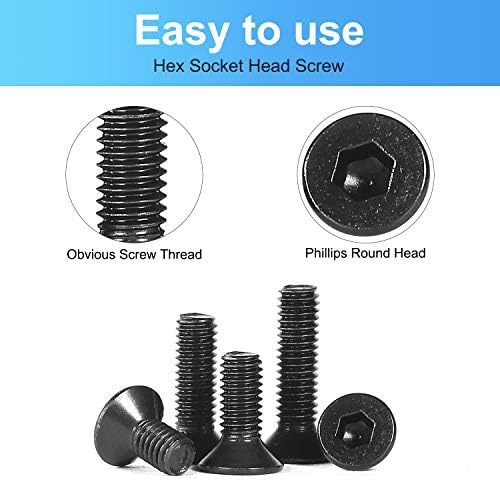 MEIYYJ 10.9 Grade High Tensile Flat Head Socket Cap Screws Hex Socket Countersunk Screw Set M3 Machine Screws Fastener Repair Tools Assortment Kit, Pack of 200