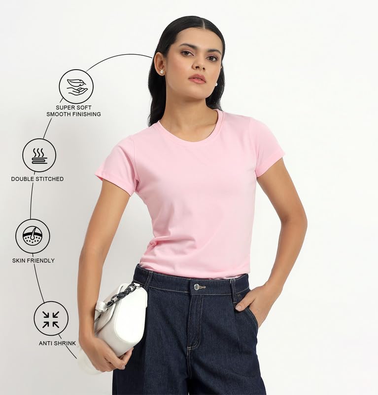 Image of Sleepynuts Women's Plain Round Neck Regular Fit Half Sleeve Cotton T Shirt