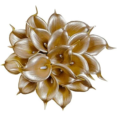 20Pcs Calla Lily Fake Gold Flowers Wedding Bouquet Artificial Real Touch Latex Flowers Home Wedding Party Decor (18K Gold) Cover