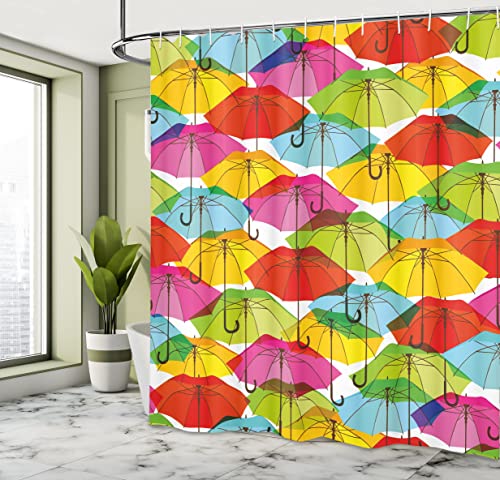 ABAKUHAUS Modern Shower Curtain, Colorful Umbrella in Vibrant Tones Abstract Rain Themed Display - Image 4