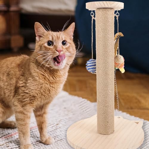 Rascador pequeño para gato con sisal natural y base de madera miniatura 4