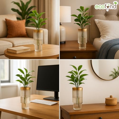 Image of ecofynd Glass Vase for Flowers Plants, Modern Decorative Vase for Home Decor Center Table, Bedroom, Living Room, Office Decoration, Wedding or Gifts, Luster Glass Vase, (GVASE019-WHT)