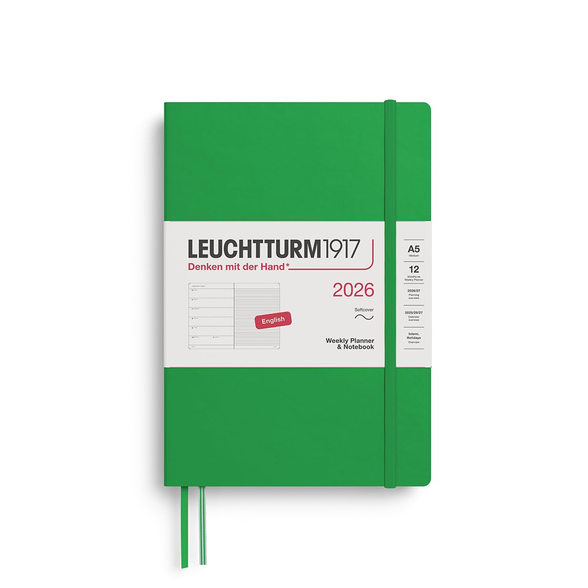 LEUCHTTURM1917 372678 Weekly Planner & Notebook Medium (A5) 2026, Softcover, 12 Months, Spring Leaf, English
