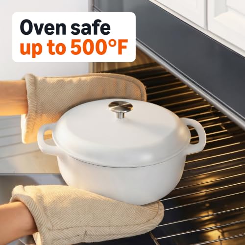 Image of Amazon Basics Enameled Cast Iron Dutch Oven Pot with Lid, Round, Dual Handles, Heavy-Duty, Oven Safe for Stews, Roasting, Baking, 6-Quart, Matte White