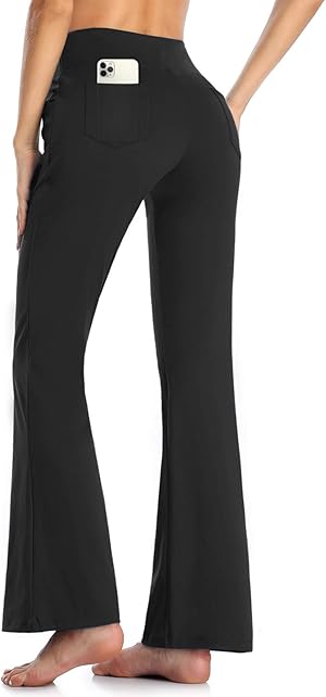 MOVE BEYOND Butterweiche Damen Bootcut Yogahose und 3/4-Hosen mit 4 Taschen Bauchkontrolle Workout Bootleg Arbeitshose