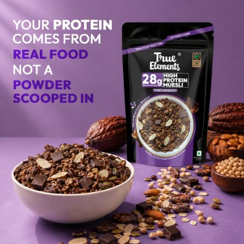 Image of True Elements High Protein Muesli 400g | 28g Protein | Dark Chocolate | Healthy Breakfast Cereal | Rich in Nuts, Seeds & Wholegrains | No Added Preservatives