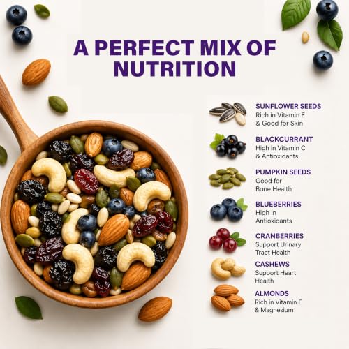 Image of Snacc Mix Trail | Dry Fruits and Mix Nuts| Almond, Cashew, Bluenerries, Pumkin Seed, Blackcurrants | Iodized Salt | Healthy Snacking (200 g, Pack of 4)