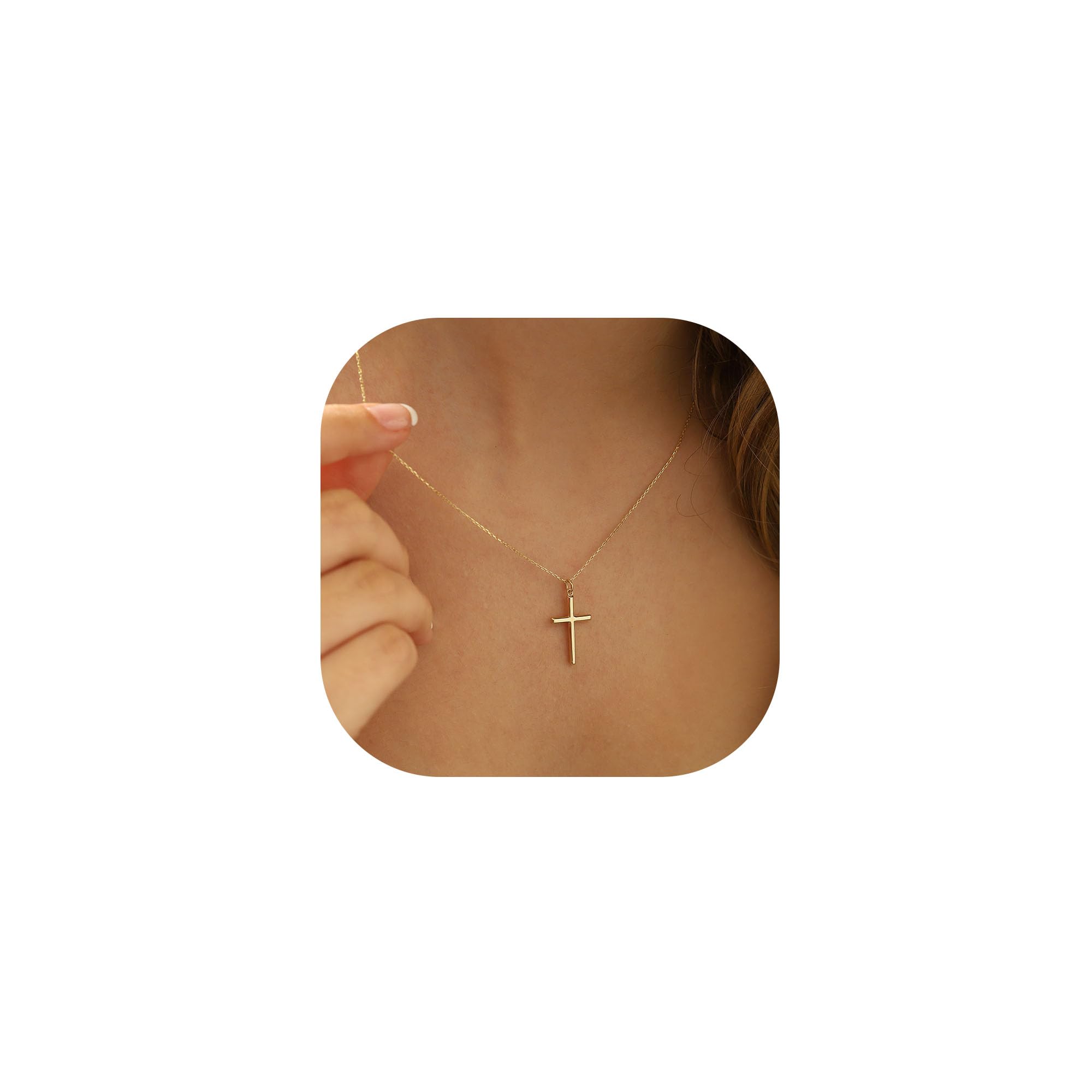 TINGN Kommunion Geschenke für Mädchen Frauen - Kreuz Kette Damen, 14K Gold Vergoldet Kette mit Kreuz Anhänger Elegante Choker Halskette Christentum Schmuck Damen Konfirmation Geschenke für Mädchen