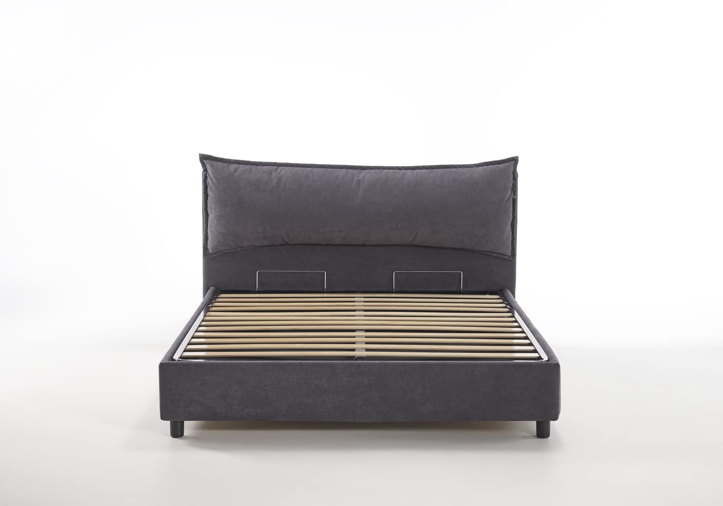 EVERGREENWEB Letto Matrimoniale con Contenitore 160x195 cm, Elegante Struttura Letto Imbottita, Rete a doghe in Legno Inclusa, Moderna Testiera Rivestimento SFODERABILE Tessuto Tortora, Modello ARLES