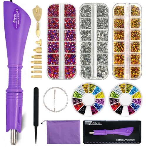 Afantti Hotfix Applicator Tool Rhinestone Setter Wand with | 7+2 Tips | 3500 Rhinestones | Carry Bag | for Hot Fix Bedazzler Gun Kit