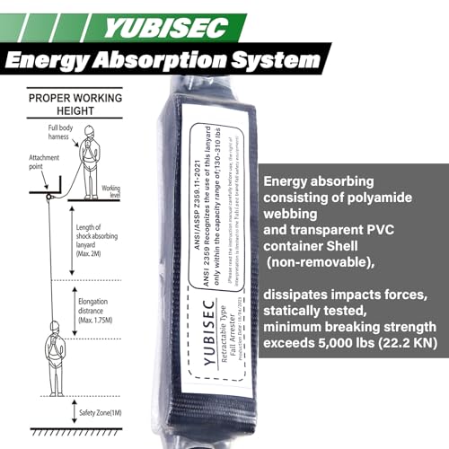 Image of Vertical Lifeline Assembly 25FT, Polyester Rope Harness Safety with Two Grab Snap Hooks Shock Absorber, Fall Protection Safety Rope for Roofing Work, ANSI Compliant