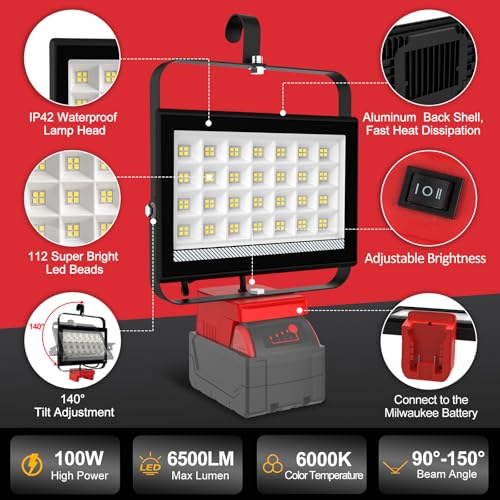 Foco LED de 18 V con reflector giratorio de 6500 lm y puerto de carga USB-C 6