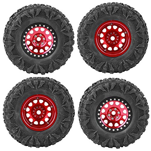 4pcs RC Rubber Tire, Crawler 2.2-inch Metal Hex Wheel Hub Accessory Fit for 1:10 On Road Racing Car (red) 2.Tires