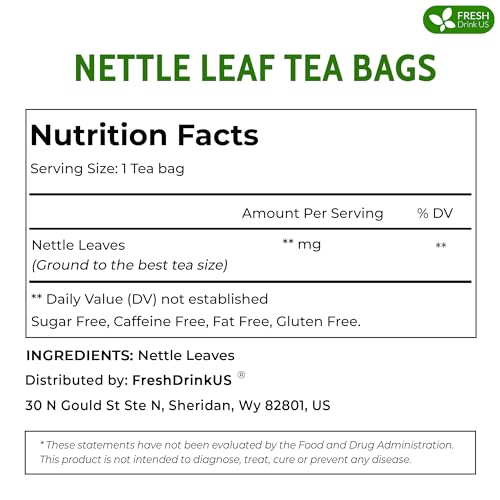 Image of FreshDrinkUS, Premium 75 Nettle Leaf Tea Bags, 100% Natural & Pure, Stinging Nettle Leaf Tea, Burn Nettle, Stinging Nettle, Stinger Tea, No Sugar /Caffeine /Gluten, Vegan
