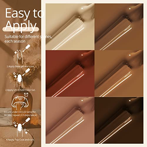 UR SUGAR Fall Winter Gel Nail Polish Set, 6 Colors Brown Gel Polish Set Caramel Coffee Burgundy Red Khaki Gel Nail Polish Kit Autumn Winter Gel Polish Set Soak Off Manicure Kit for Women - Image 6
